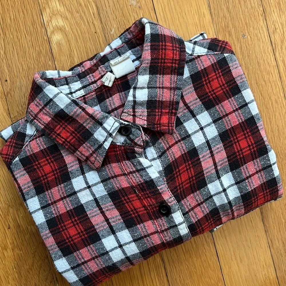 Japna 100% Cotton Flannel Button Down Shirt in Red Black & White Long Top - Picture 13 of 13